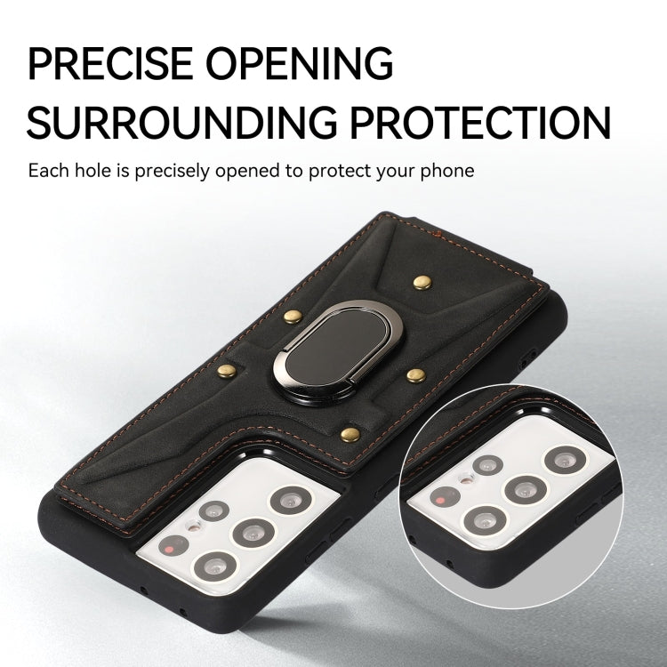 For Samsung Galaxy S21 Ultra 5G Armor Ring Wallet Back Cover Phone Case