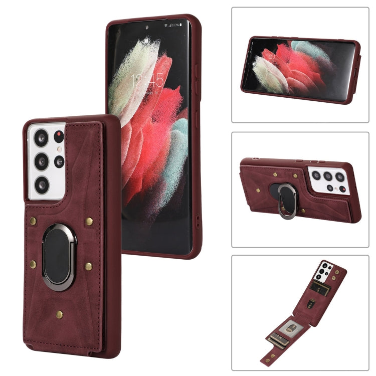 For Samsung Galaxy S21 Ultra 5G Armor Ring Wallet Back Cover Phone Case