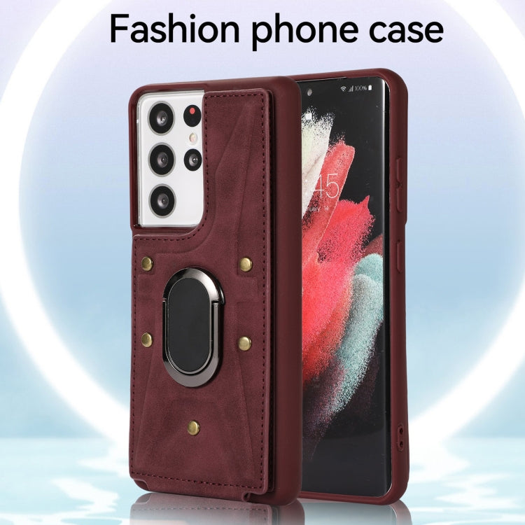 For Samsung Galaxy S21 Ultra 5G Armor Ring Wallet Back Cover Phone Case