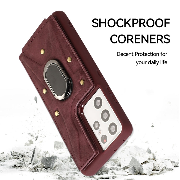 For Samsung Galaxy S21 Ultra 5G Armor Ring Wallet Back Cover Phone Case