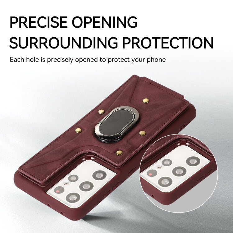 For Samsung Galaxy S21 Ultra 5G Armor Ring Wallet Back Cover Phone Case