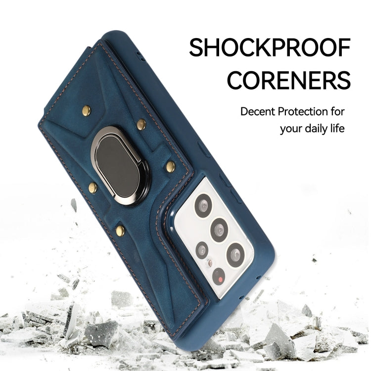 For Samsung Galaxy S21 Ultra 5G Armor Ring Wallet Back Cover Phone Case