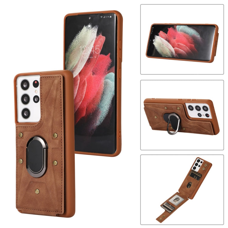 For Samsung Galaxy S21 Ultra 5G Armor Ring Wallet Back Cover Phone Case