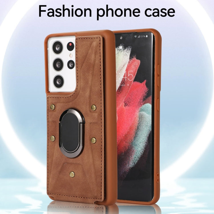 For Samsung Galaxy S21 Ultra 5G Armor Ring Wallet Back Cover Phone Case