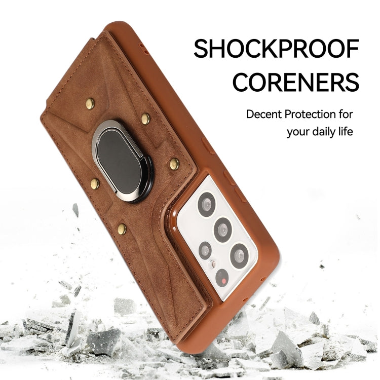 For Samsung Galaxy S21 Ultra 5G Armor Ring Wallet Back Cover Phone Case