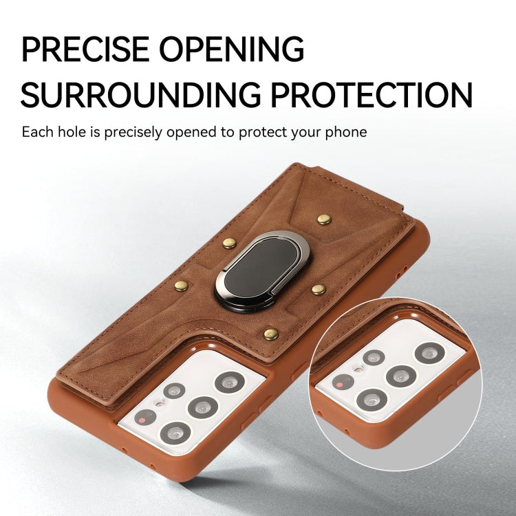 For Samsung Galaxy S21 Ultra 5G Armor Ring Wallet Back Cover Phone Case
