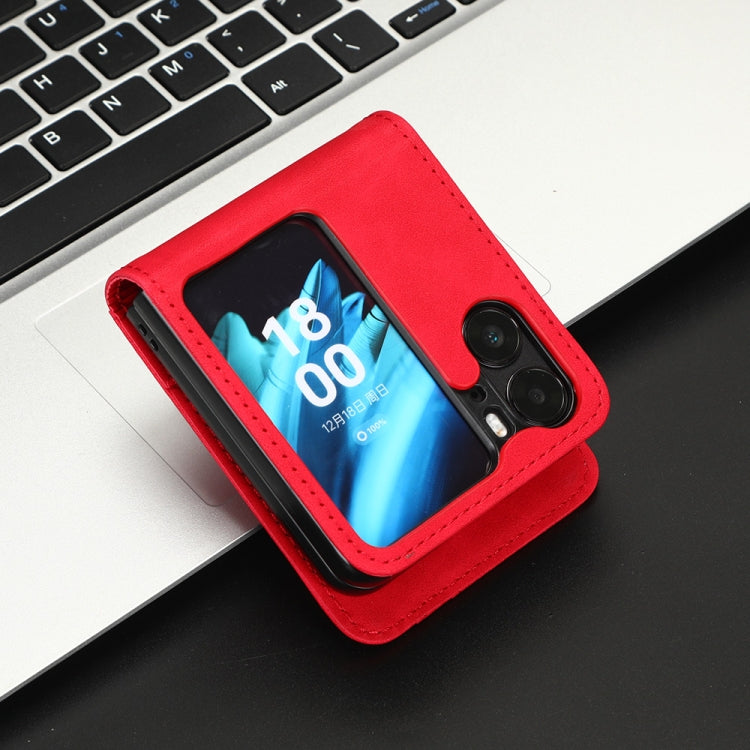 For OPPO Find N2 Flip Skin Feel Calf Texture Card Slots Leather Phone Case