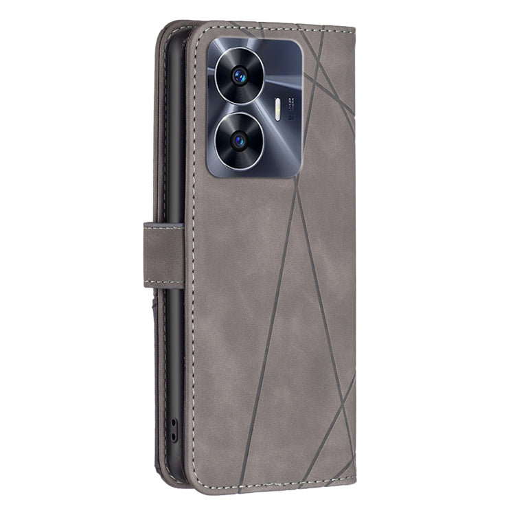 For Realme C55 Magnetic Buckle Rhombus Texture Leather Phone Case