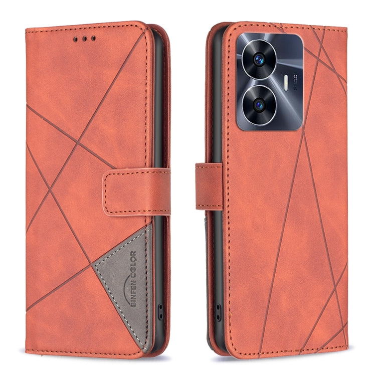 For Realme C55 Magnetic Buckle Rhombus Texture Leather Phone Case