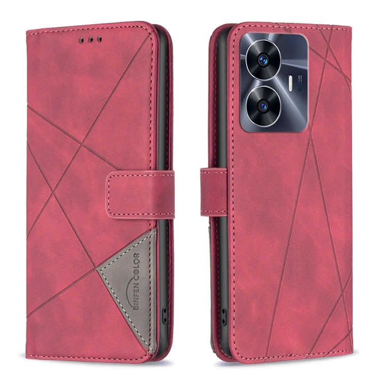 For Realme C55 Magnetic Buckle Rhombus Texture Leather Phone Case