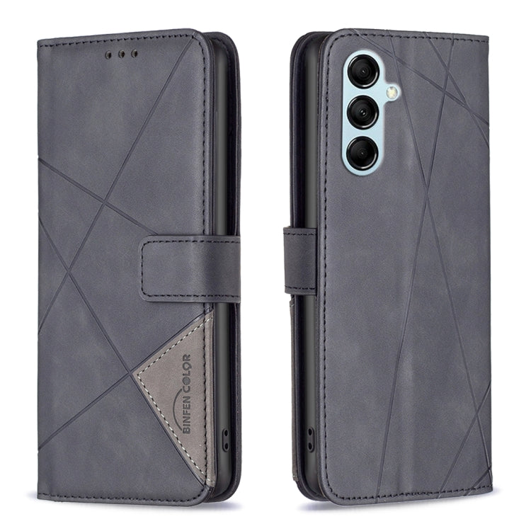 For Samsung Galaxy M14 5G Magnetic Buckle Rhombus Texture Leather Phone Case