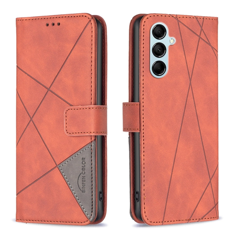 For Samsung Galaxy M14 5G Magnetic Buckle Rhombus Texture Leather Phone Case