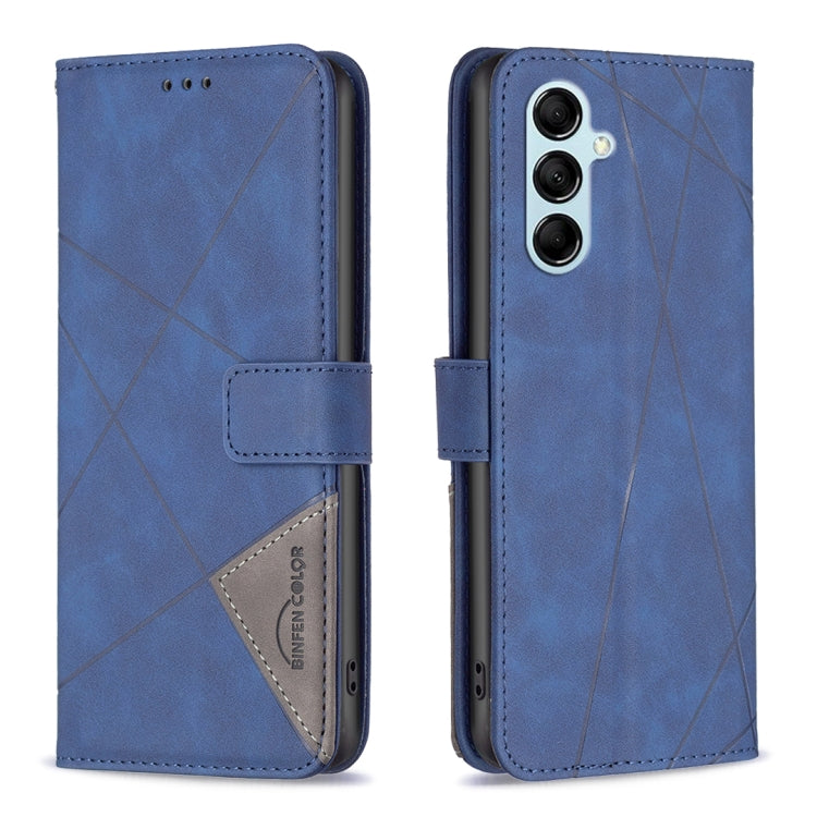 For Samsung Galaxy M14 5G Magnetic Buckle Rhombus Texture Leather Phone Case