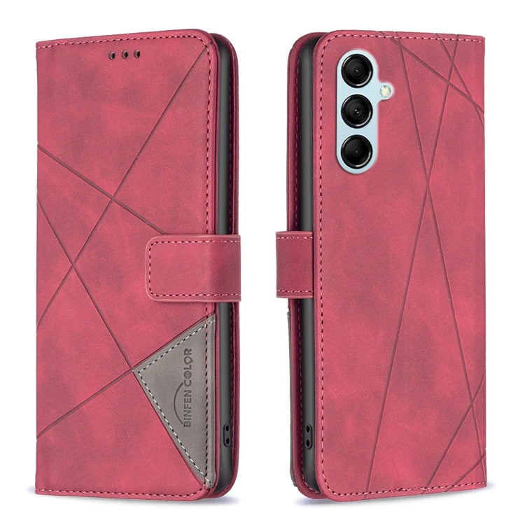 For Samsung Galaxy M14 5G Magnetic Buckle Rhombus Texture Leather Phone Case