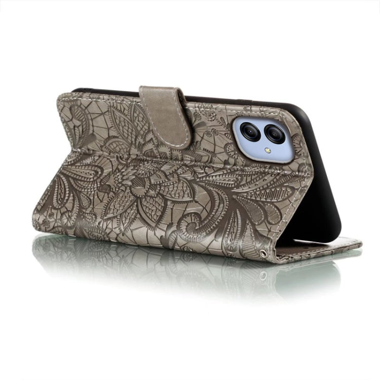 For Samsung Galaxy A04e Lace Flower Embossing Flip Leather Phone Case