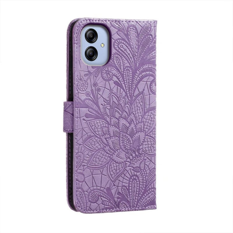 For Samsung Galaxy A04e Lace Flower Embossing Flip Leather Phone Case