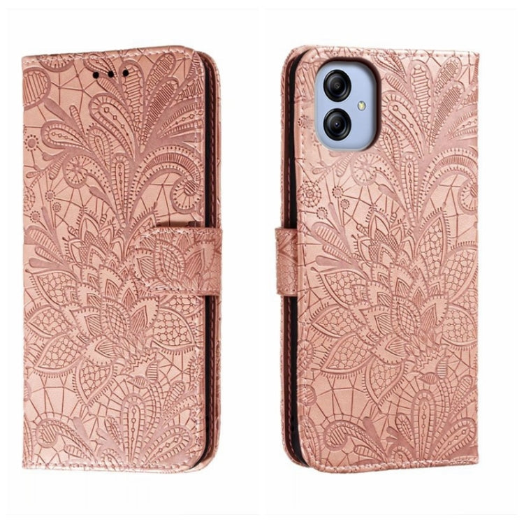 For Samsung Galaxy A04e Lace Flower Embossing Flip Leather Phone Case