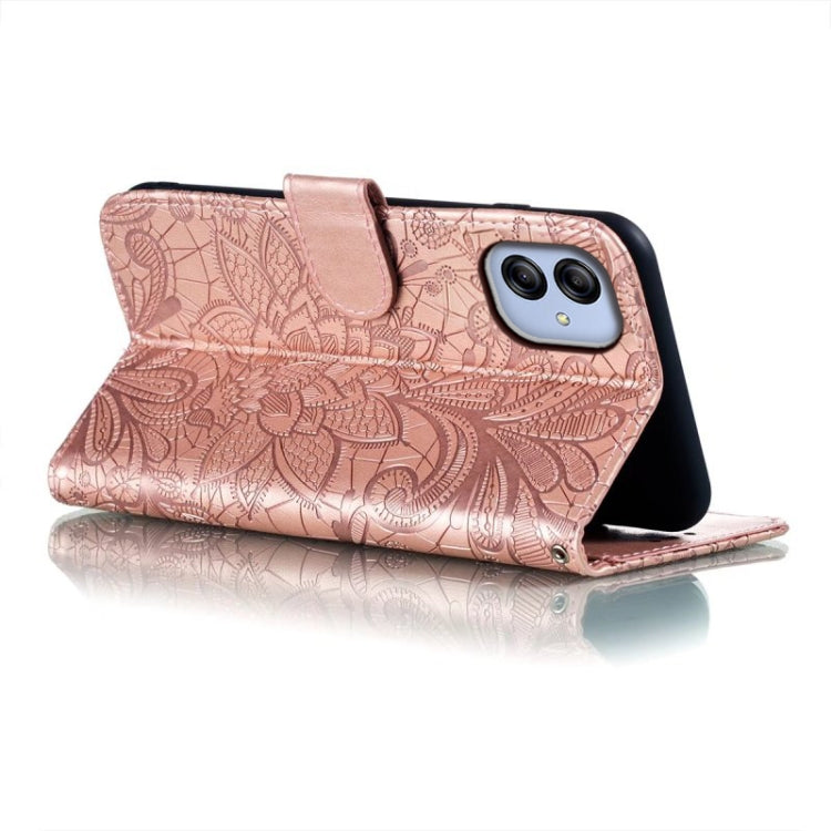For Samsung Galaxy A04e Lace Flower Embossing Flip Leather Phone Case
