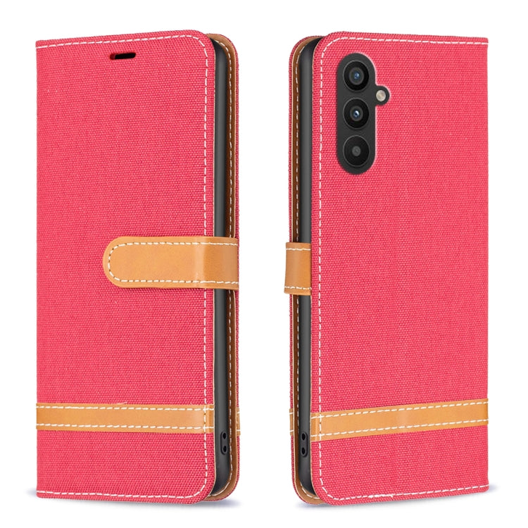 For Samsung Galaxy A24 4G Color Block Denim Texture Leather Phone Case