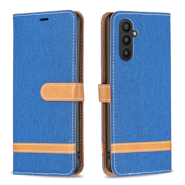 For Samsung Galaxy A24 4G Color Block Denim Texture Leather Phone Case