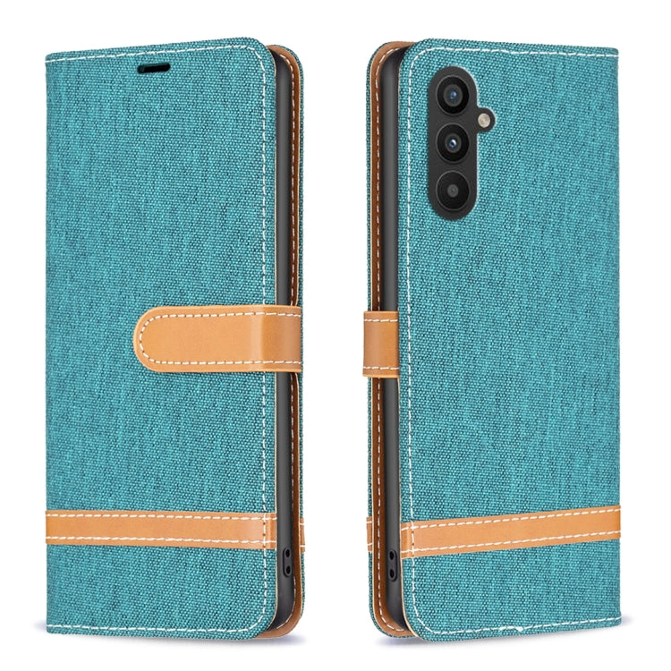 For Samsung Galaxy A24 4G Color Block Denim Texture Leather Phone Case