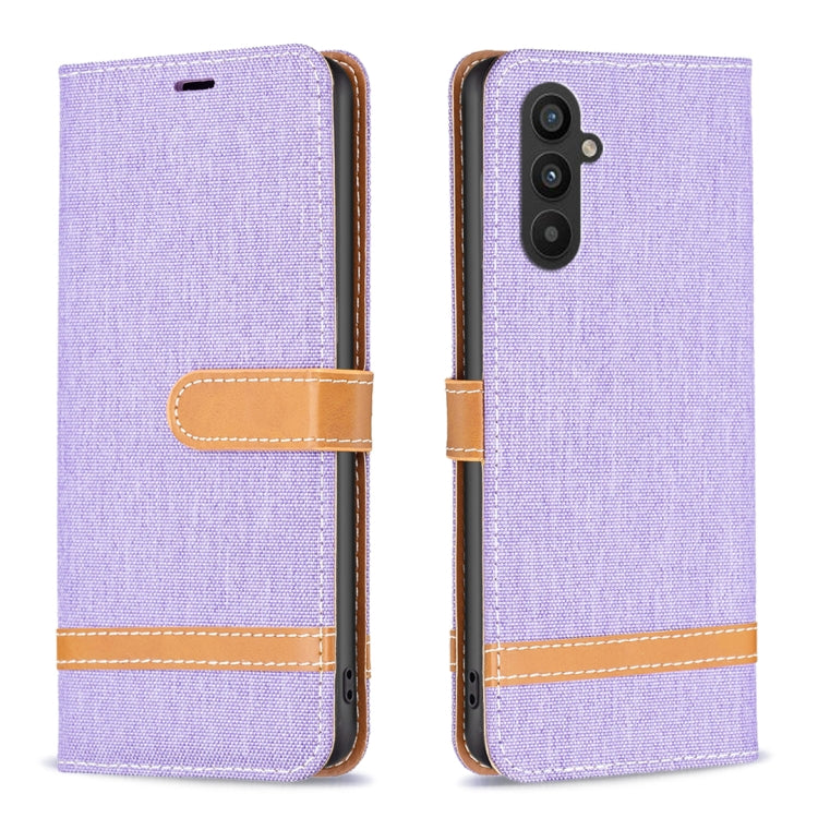 For Samsung Galaxy A24 4G Color Block Denim Texture Leather Phone Case