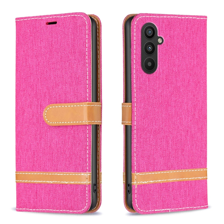 For Samsung Galaxy A24 4G Color Block Denim Texture Leather Phone Case