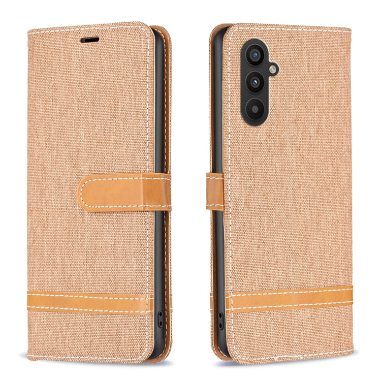 For Samsung Galaxy A24 4G Color Block Denim Texture Leather Phone Case