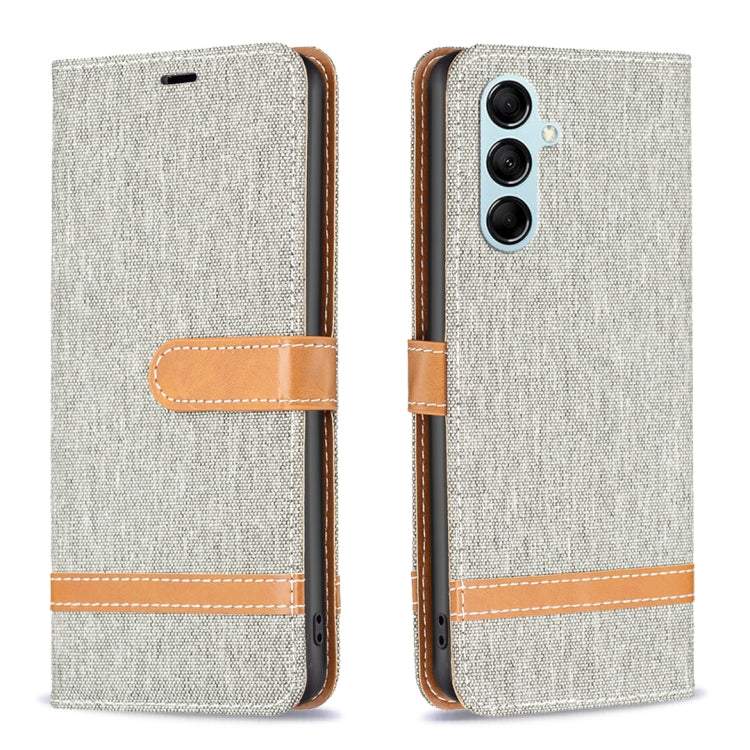 For Samsung Galaxy M14 5G Color Block Denim Texture Leather Phone Case