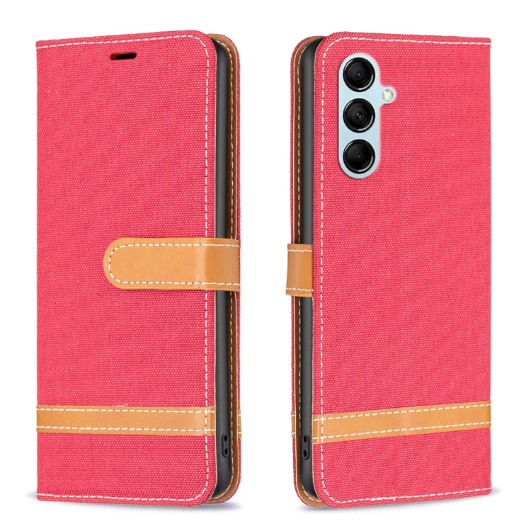 For Samsung Galaxy M14 5G Color Block Denim Texture Leather Phone Case