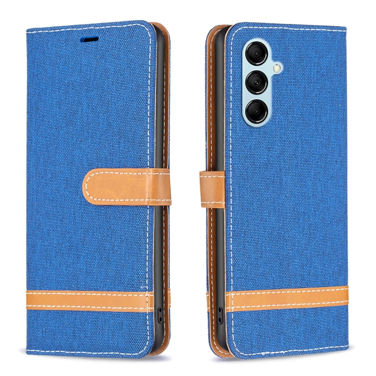 For Samsung Galaxy M14 5G Color Block Denim Texture Leather Phone Case
