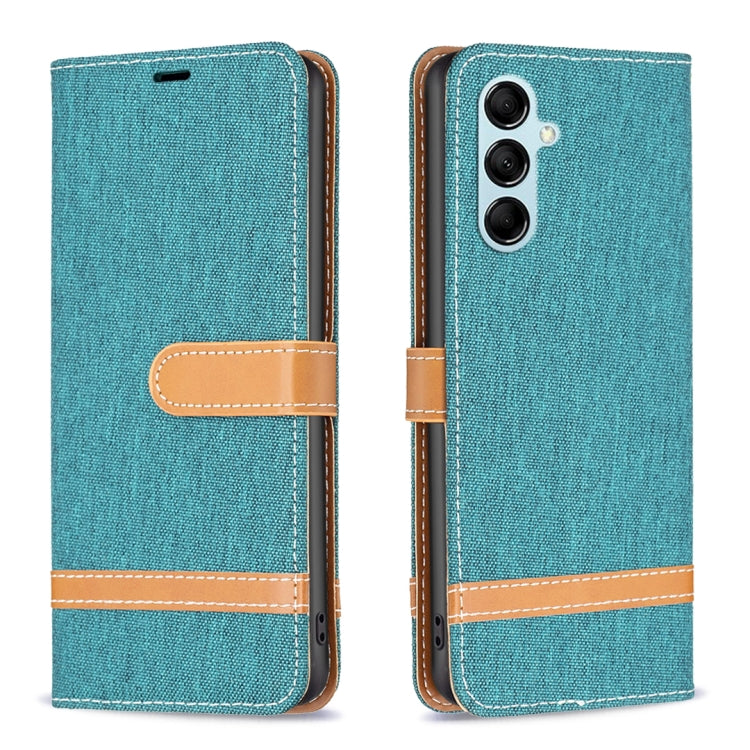 For Samsung Galaxy M14 5G Color Block Denim Texture Leather Phone Case