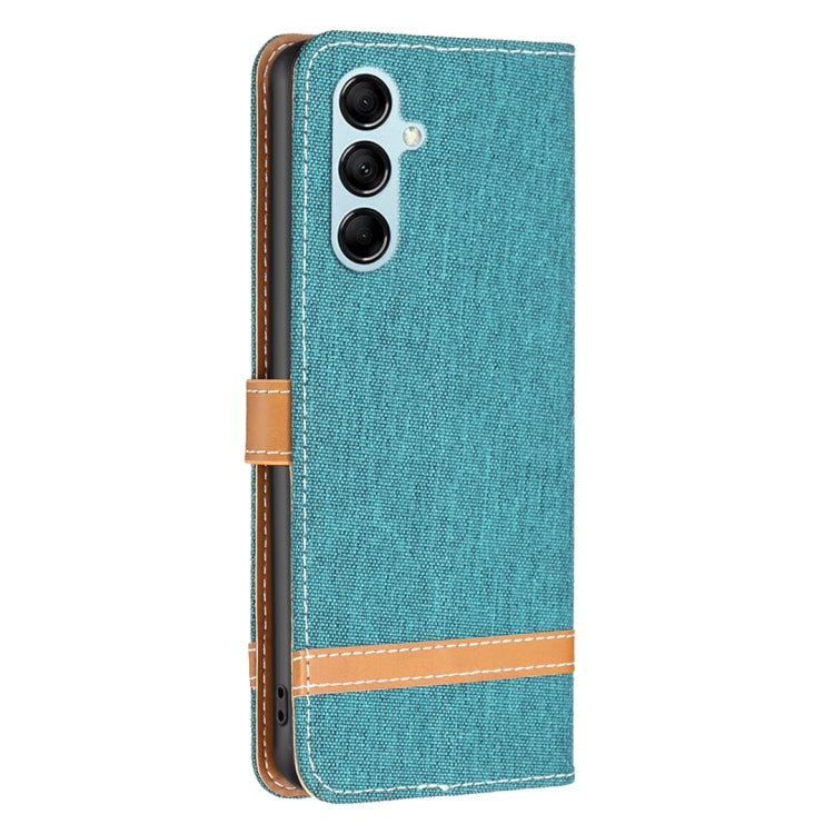For Samsung Galaxy M14 5G Color Block Denim Texture Leather Phone Case