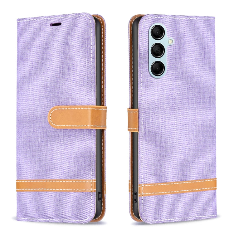 For Samsung Galaxy M14 5G Color Block Denim Texture Leather Phone Case
