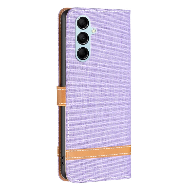 For Samsung Galaxy M14 5G Color Block Denim Texture Leather Phone Case