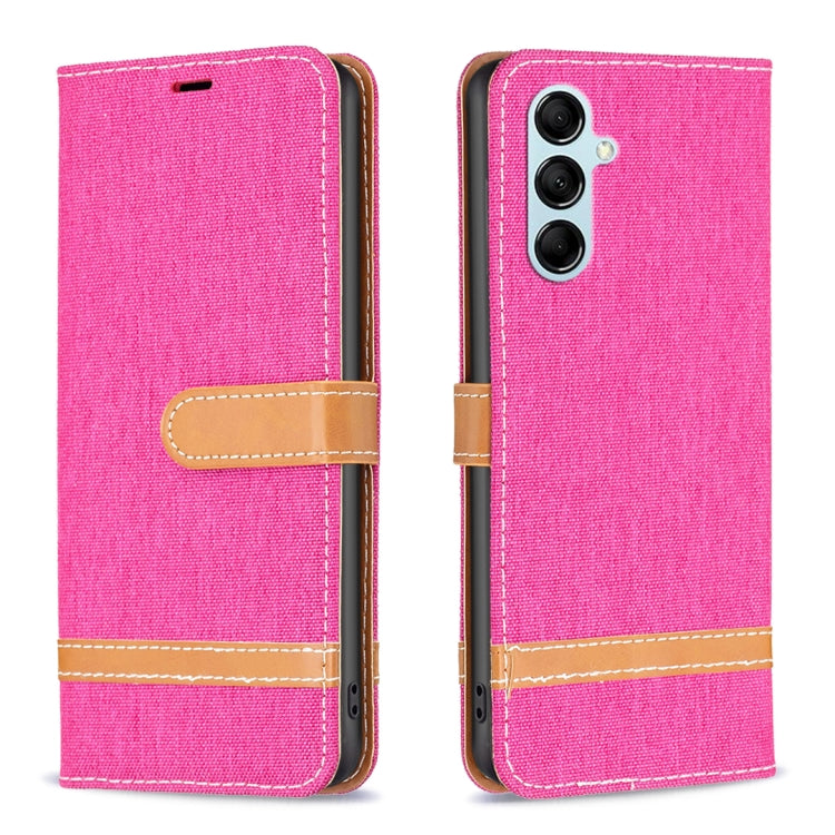 For Samsung Galaxy M14 5G Color Block Denim Texture Leather Phone Case