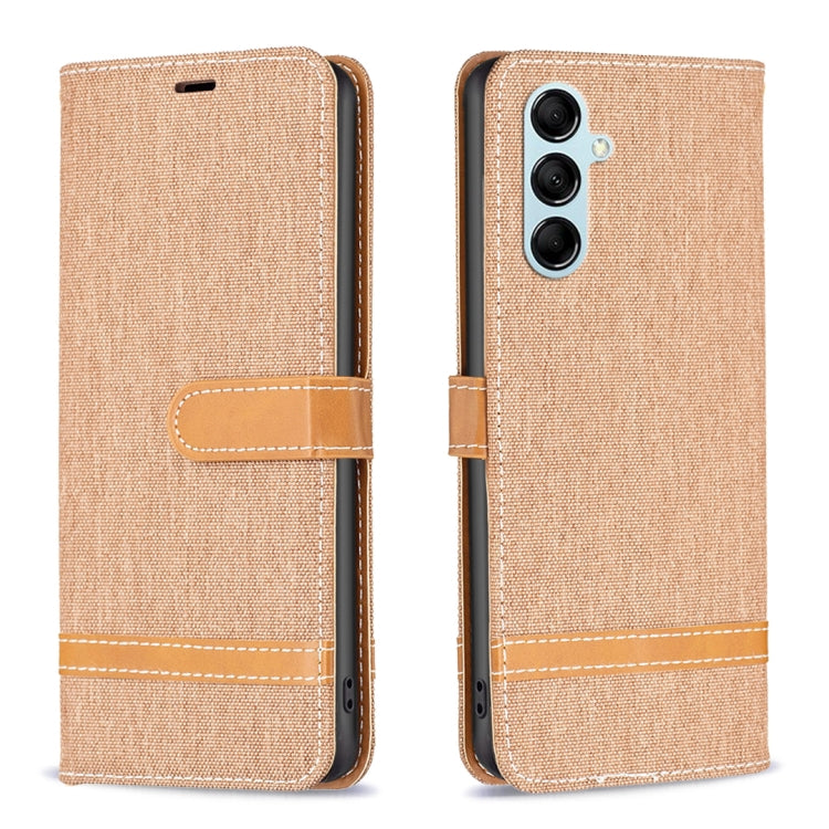 For Samsung Galaxy M14 5G Color Block Denim Texture Leather Phone Case