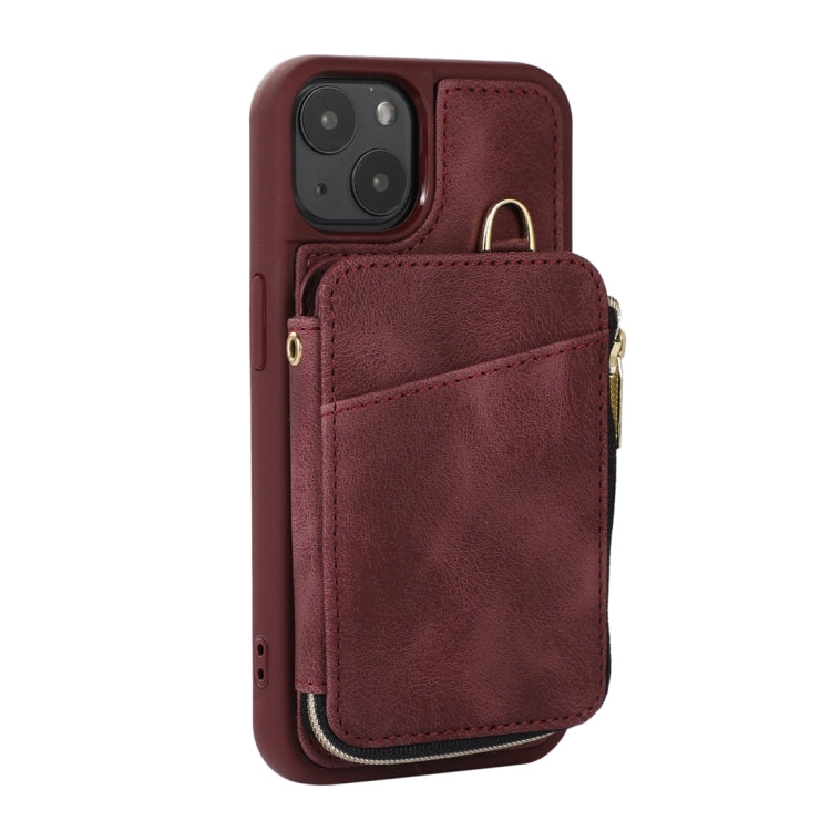For iPhone 14 Zipper Card Bag Back Cover Phone Case