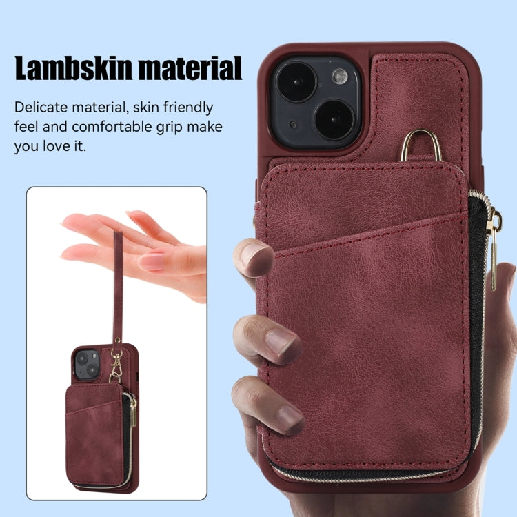 For iPhone 14 Zipper Card Bag Back Cover Phone Case