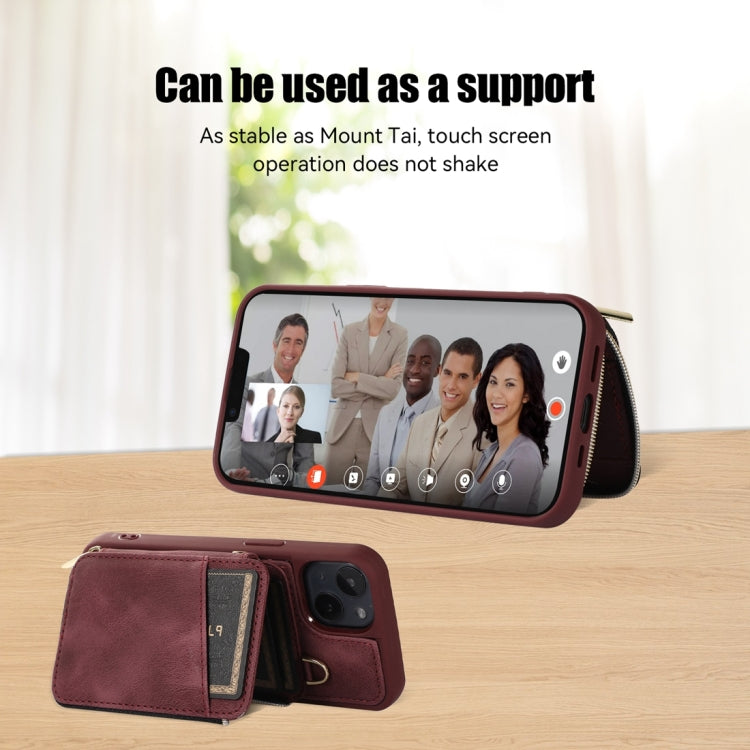For iPhone 14 Zipper Card Bag Back Cover Phone Case