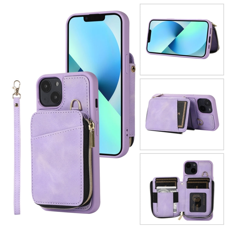 For iPhone 14 Zipper Card Bag Back Cover Phone Case