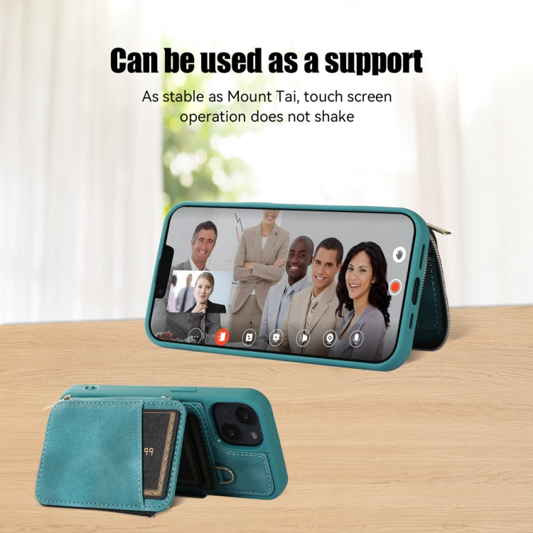 For iPhone 14 Zipper Card Bag Back Cover Phone Case