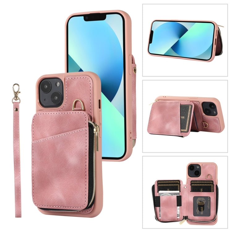 For iPhone 14 Zipper Card Bag Back Cover Phone Case