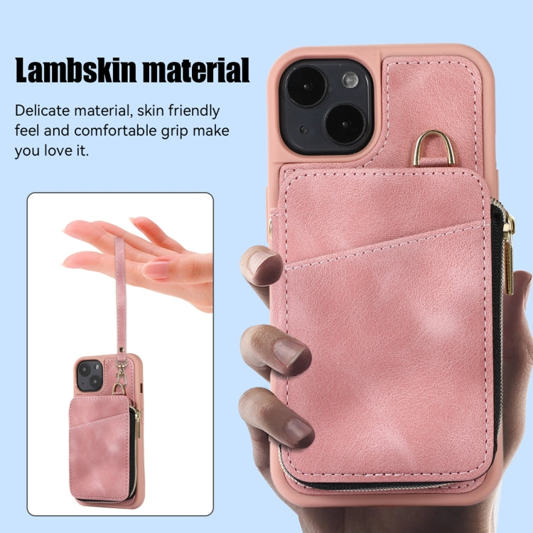 For iPhone 14 Zipper Card Bag Back Cover Phone Case