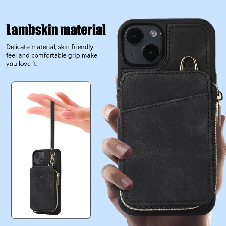 For iPhone 14 Zipper Card Bag Back Cover Phone Case