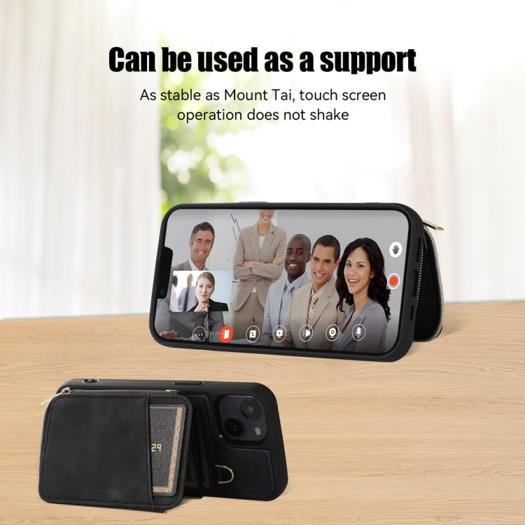 For iPhone 14 Zipper Card Bag Back Cover Phone Case