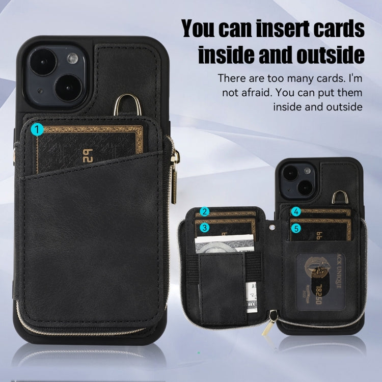 For iPhone 14 Zipper Card Bag Back Cover Phone Case