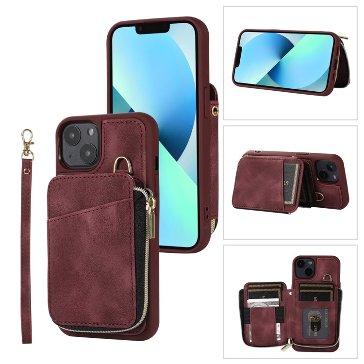 For iPhone 14 Plus Zipper Card Bag Back Cover Phone Case