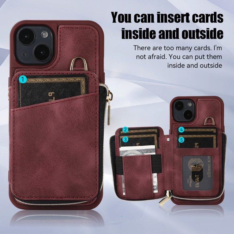 For iPhone 14 Plus Zipper Card Bag Back Cover Phone Case