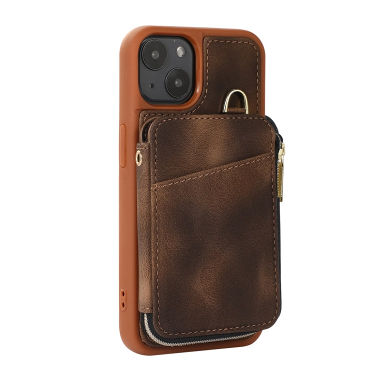 For iPhone 14 Plus Zipper Card Bag Back Cover Phone Case